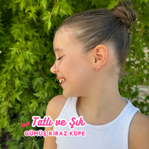 Kiraz Gibi Tatlı Kızım Gümüş Kız Çocuk Küpesi
