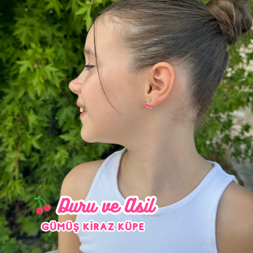 Kiraz Gibi Tatlı Kızım Gümüş Kız Çocuk Küpesi