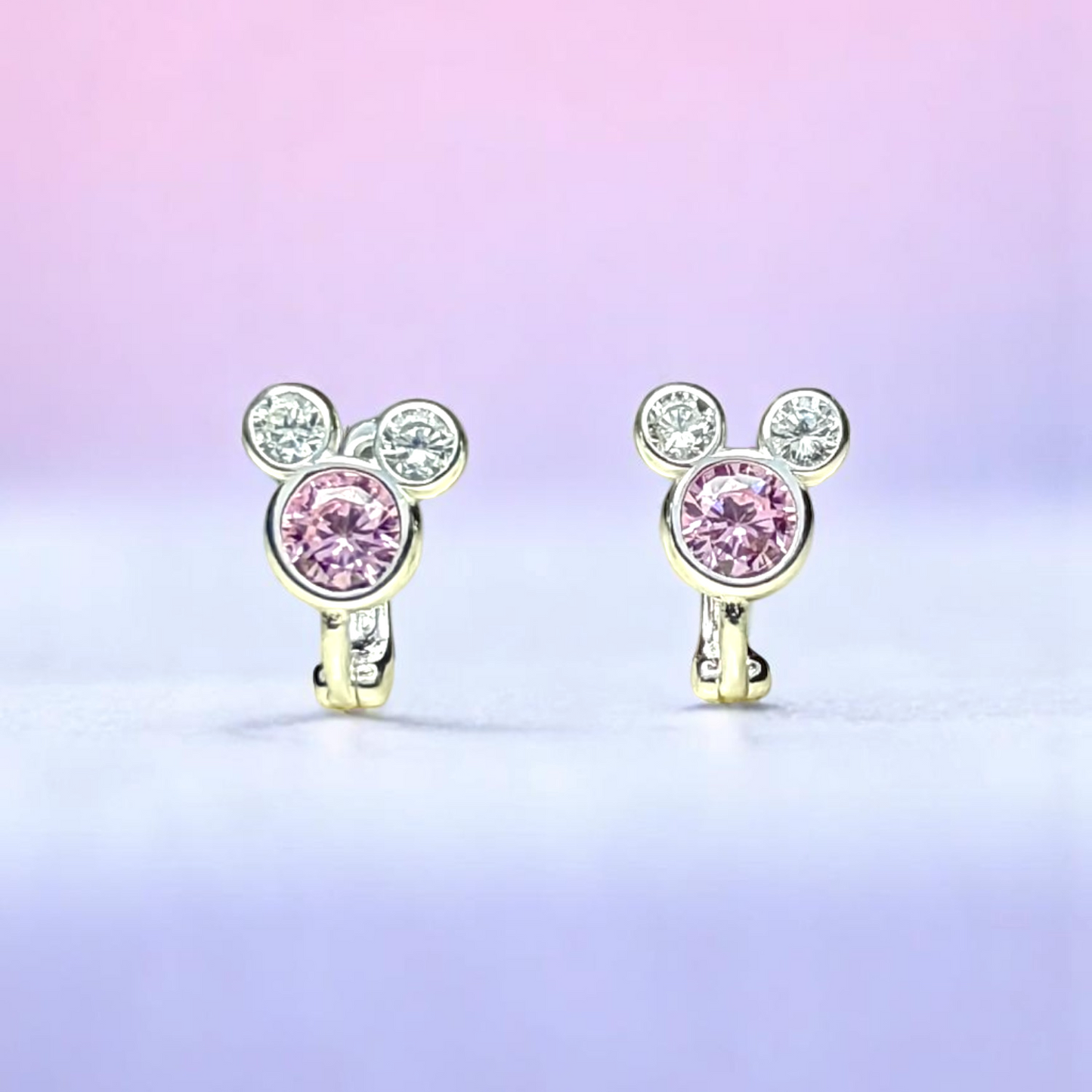 Zirkon Taşlı Minnie Mouse 925 Ayar Gümüş Kız Bebek Küpesi, Kız Çocuk Gümüş Küpe