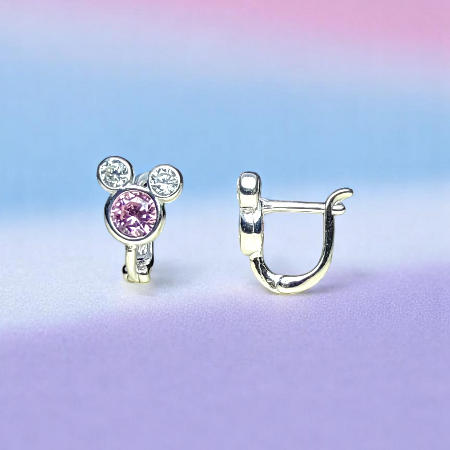 Zirkon Taşlı Minnie Mouse 925 Ayar Gümüş Kız Bebek Küpesi, Kız Çocuk Gümüş Küpe