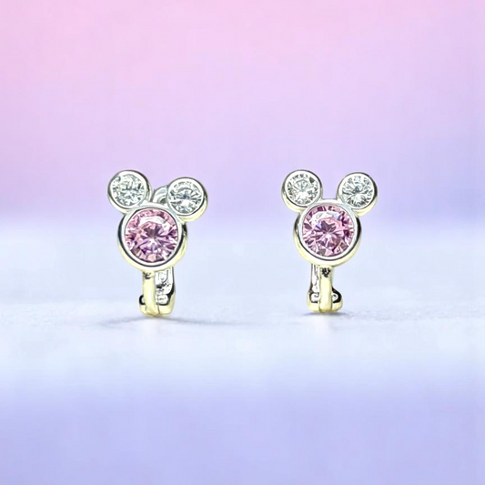 Zirkon Taşlı Minnie Mouse 925 Ayar Gümüş Kız Bebek Küpesi, Kız Çocuk Gümüş Küpe