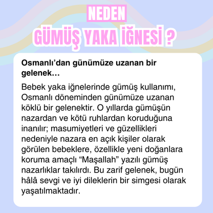 925 Ayar Gümüş İsimli Erkek Bebek Yaka İğnesi, Maşallah Bebek İğnesi, Bebek Nazarlık İğnesi