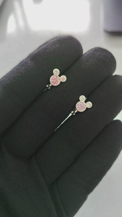 Zirkon Taşlı Minnie Mouse 925 Ayar Gümüş Kız Bebek Küpesi, Kız Çocuk Gümüş Küpe