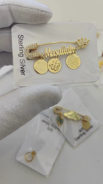 925 Ayar Gümüş Bebek İğnesi İsimli Bebek Maşallah İğnesi Bebek Yaka İğnesi Bebek Nazarlık İğne Altın